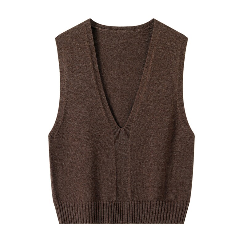 2025年秋季时尚百搭通勤简约休闲大V领马甲，女装马甲，朝思羊绒