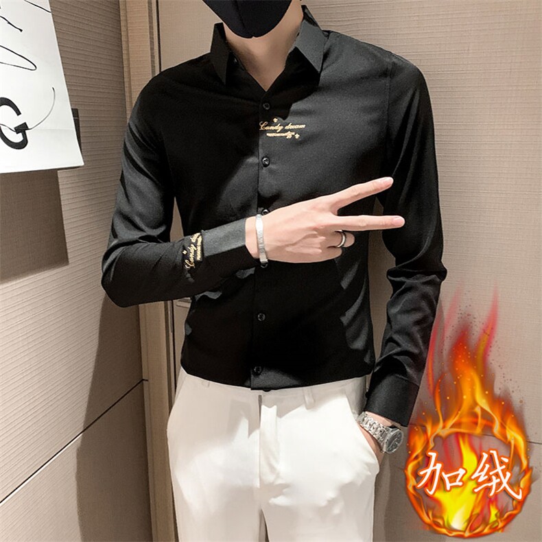 301A-1/CS311/P6524秋冬男士新款加绒长袖刺绣衬衫男修身衬衣潮,男装衬衫,星座301A-1