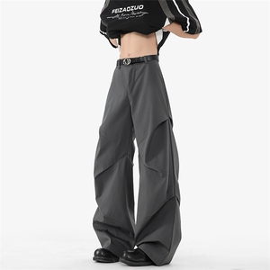 美式高街褶皱裤子男休闲西裤痞帅高级垂感拖地微喇裤A524特P45,男装西裤,电商A309