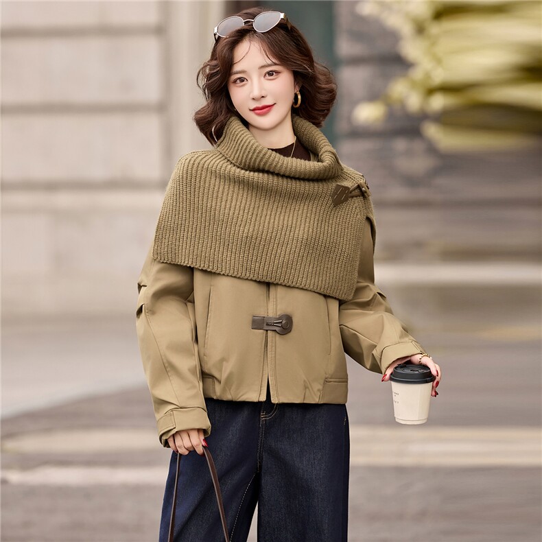 披肩夹棉圆领外套2025年冬装新款气质欧货短款加厚棉服夹克女,女装短外套,玖莱伊