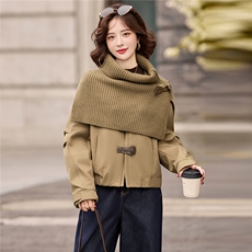 披肩夹棉圆领外套2025年冬装新款气质欧货短款加厚棉服夹克女，女装短外套，玖莱伊