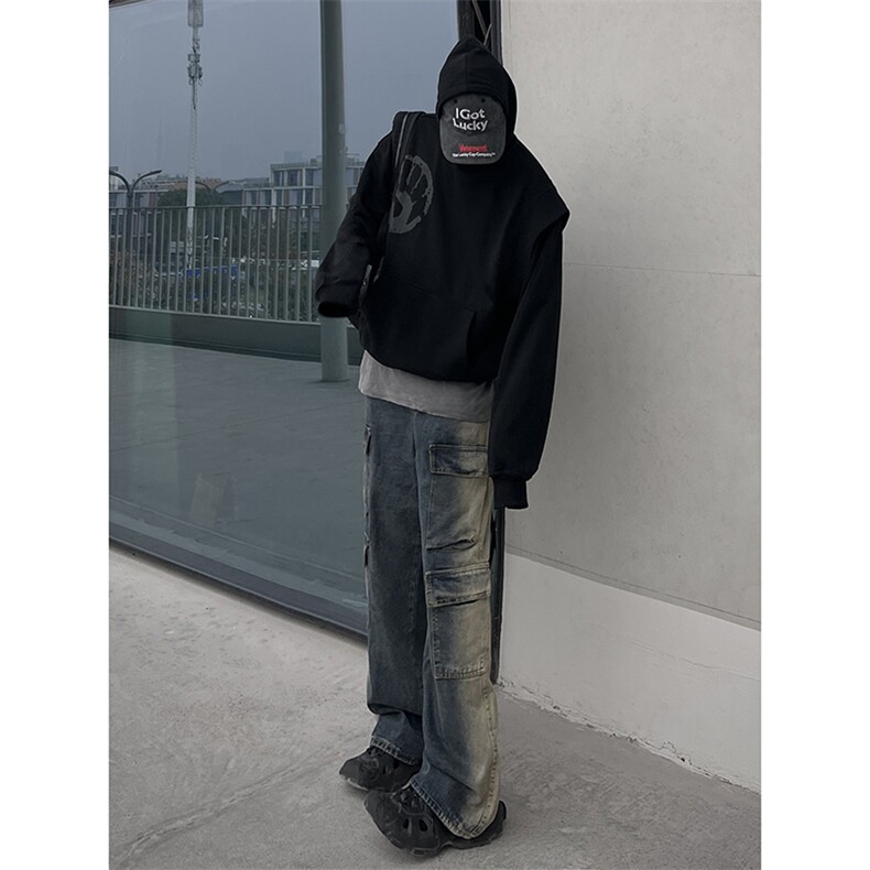 B221美式ins高街重工艺宽松做旧工装牛仔裤子LK23143-P80控108,男装牛仔裤,电商B221