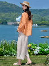 长袖棉麻上衣女2026年夏季气质翻领宽松慵懒风防晒衬衫罩衣，女装衬衫，梦懿尔