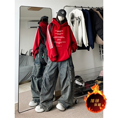 抖音得物供货提供视频秋冬重磅美式宽松织带连帽卫衣0499，男装卫衣，电商A486