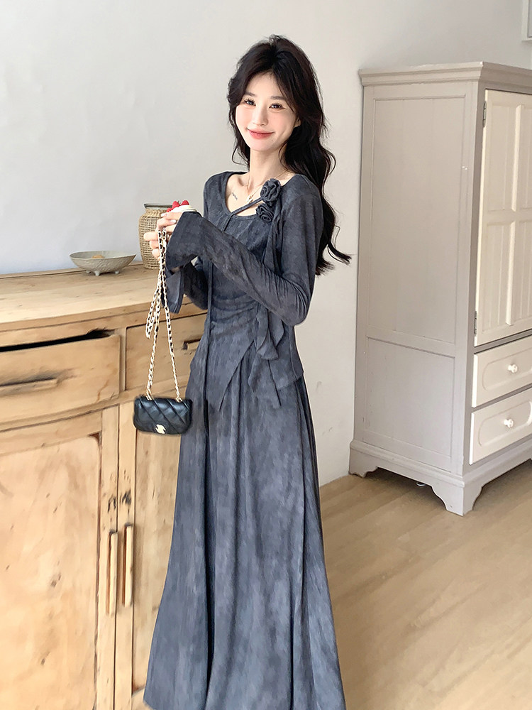 U型领半身裙两件套2025年春款新款套裙不规则上衣配半身裙HZ0674,女装套装/套裙,灵力轩