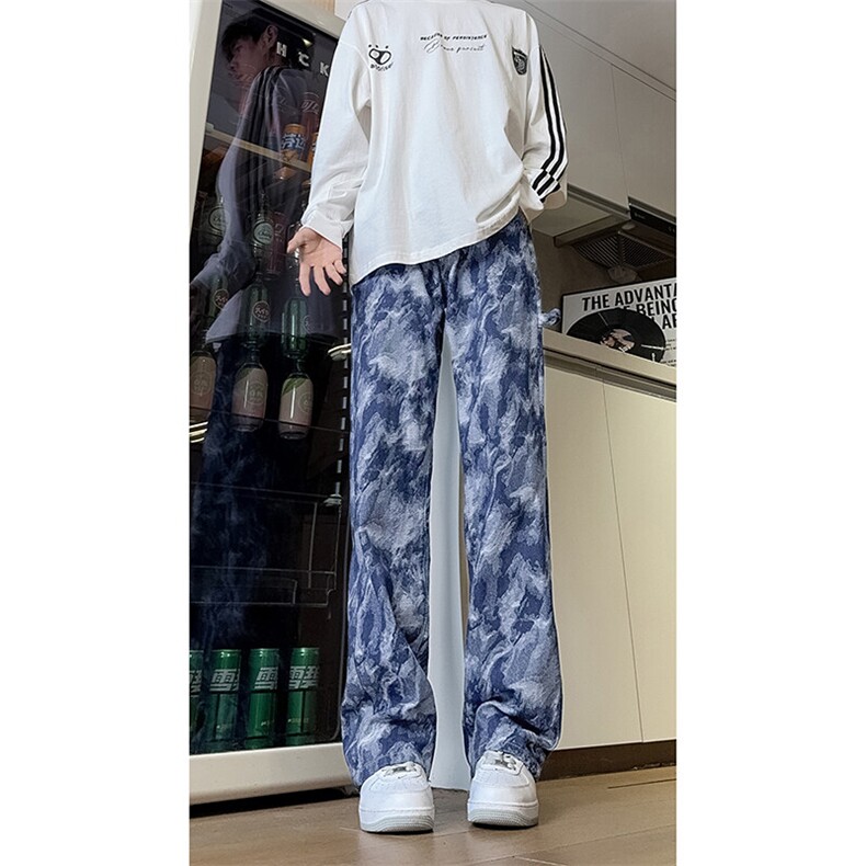 现货美式复古迷彩工装裤宽松直筒提花牛仔裤男K5822-P50控78,男装牛仔裤,星座205