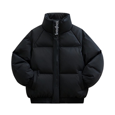 现货冬季三防重磅硬挺boxy短款羽绒刺绣立领PU皮棉衣外套加厚棉服，男装棉衣，电商A486-1