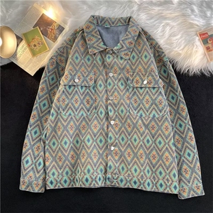 美式vintage牛仔衬衫男秋季高级感痞帅巴洛克衬衣夹克W038P65图片
