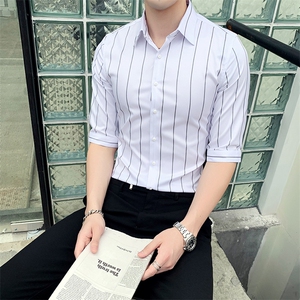 2021夏款七分袖条纹衬衫男中袖半袖短袖衬衣A470-CS03-P40图片