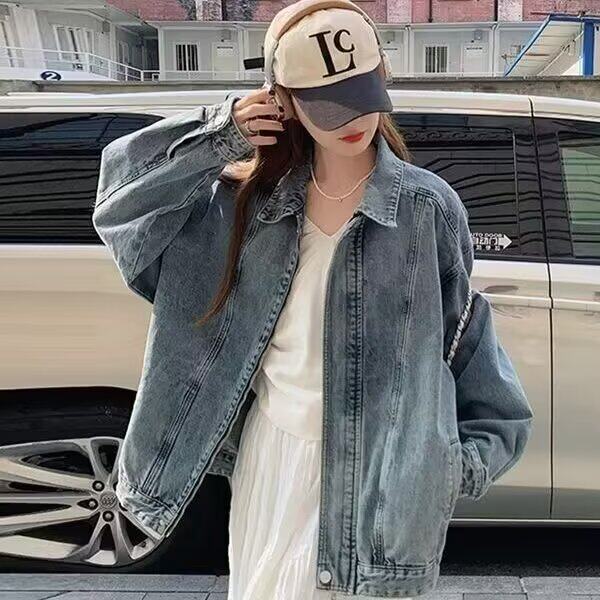 2025牛仔外套男女春季2025宽松美式高街复古翻领夹克拉链上衣潮流,女装短外套,星座506A