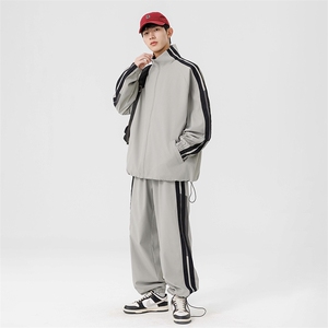 港风青少年情侣运动宽松拼接长袖夹克休闲裤套装TZ93 P90图片