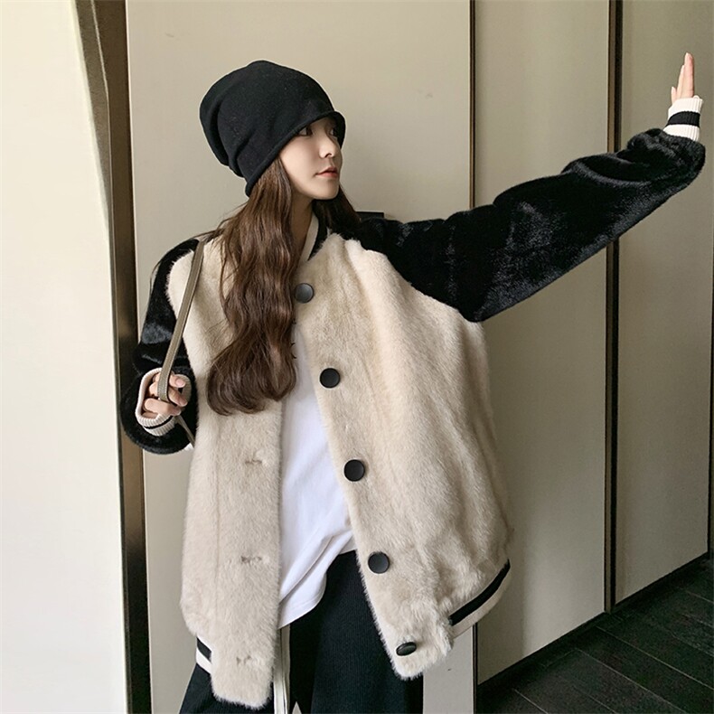 皮毛一体拼色夹克外套2C095916P195278,女装短外套,2C095