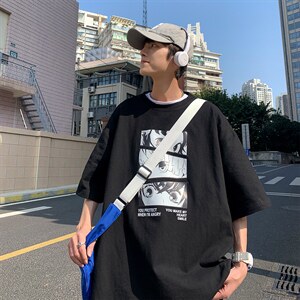 网红短袖T恤男夏季ins超火宽松半袖上衣卡通日系潮牌体恤T176-p28图片