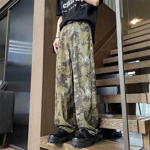 高街潮牌迷彩蛇纹小众牛仔裤男夏季美式潮流百搭宽松时尚痞帅长裤图片