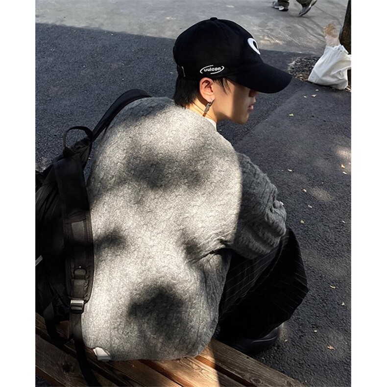 老钱风羊毛混纺麻花针织开衫毛衣秋冬基础百搭扭绳慵懒风毛衣外套,男装针织衫/毛衣,四季星座505