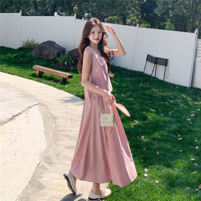 粉色超好看无袖背心套装裙女2025夏季新款法式温柔风半身裙两件套图片