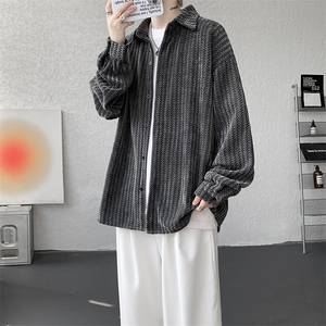 8XL-M鱼骨纹小香风衬衫男生春秋衬衣宽松慵懒垂感外套CS29009P45图片