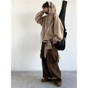 卫衣外套男秋冬新款加绒美拉德开衫户外休闲运动连帽外套男图片