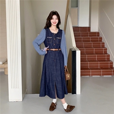 现货！现货！2026春季新款时尚显瘦超火手工钉珠牛仔连衣裙女，女装连衣裙，2C306