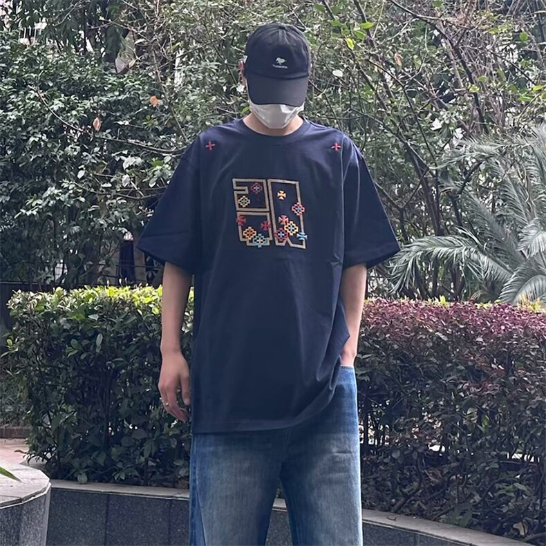万针全刺绣工艺 高品质260克双纱纯棉美式高街短袖T恤 特P33图片