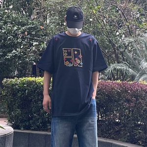 万针全刺绣工艺 高品质260克双纱纯棉美式高街短袖T恤 特P33图片