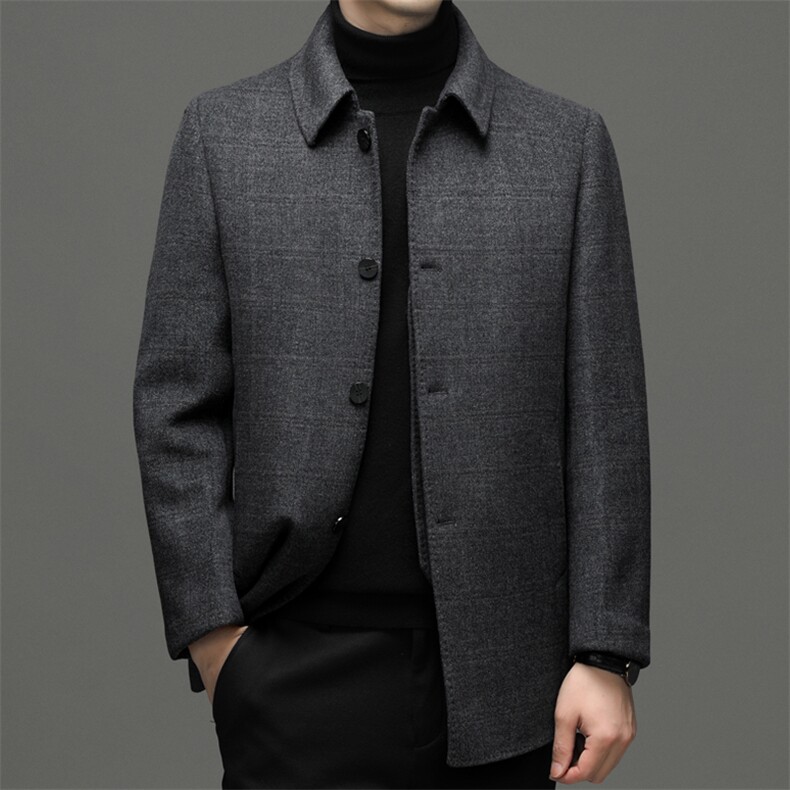 主推双面尼大衣男22秋冬时尚翻领格子中长款羊毛呢外套P295，男装毛呢大衣，钱塘6003（原4033）