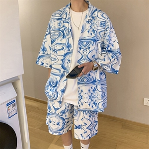 特P45控88-夏装冰丝短袖衬衫短裤休闲套装男生沙滩裤两件套XTZ226图片