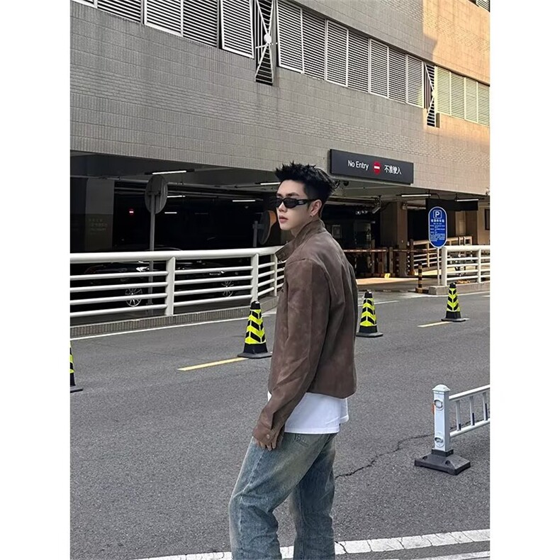 高级感垫肩短款机能外套男秋款美式高街潮牌vibe风机车夹克,男装夹克,四季星座505