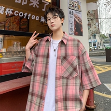短袖衬衫男夏季新款磨毛格子衬衣DX716-特批26无差价，男装衬衫，星座214-3