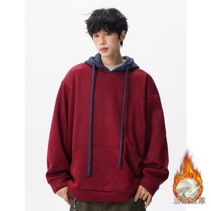 现货WY10166-特P48 加绒P55 美式复古撞色解构拼接大码男卫衣图片