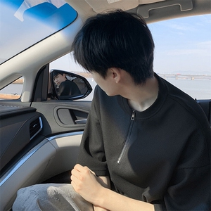 特批P20无差价夏季休闲华夫格圆领半拉链宽松短袖T恤男上衣T5119图片