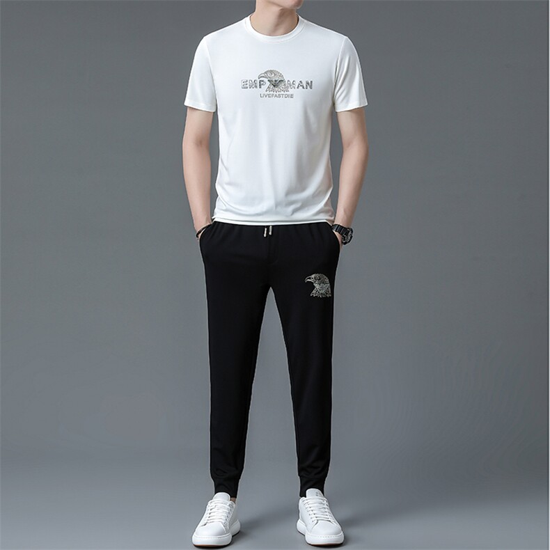 2023年春夏季新款运动套装透气短袖长裤T恤卫裤二件套，男装休闲套装，电商B360
