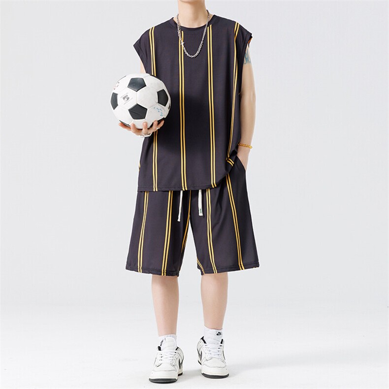 新款两件套装坎肩背心夏季篮球学生无袖衣服五分短裤TZ8979图片