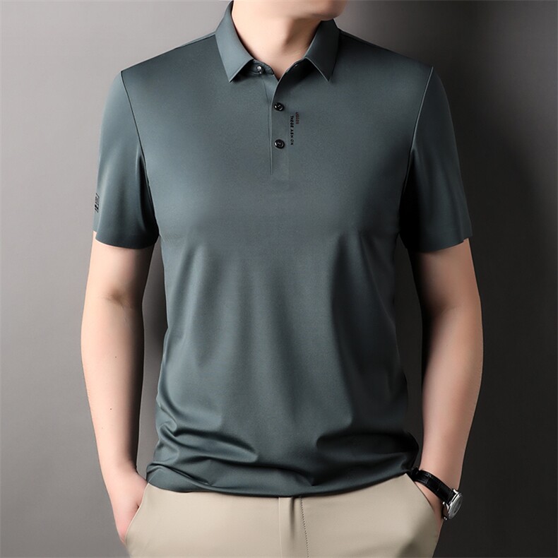 冰丝短袖T恤男夏季凉感时尚纯色宽松休闲薄款Polo衫男半袖潮,男装Polo衫,电商B212（原钱塘6029）