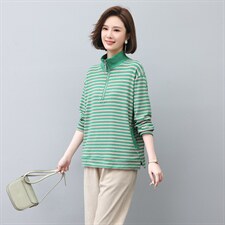 2022秋季新款半开条纹卫衣时尚优雅套头长袖休闲立领卫衣，女装卫衣/绒衫，独衣靓