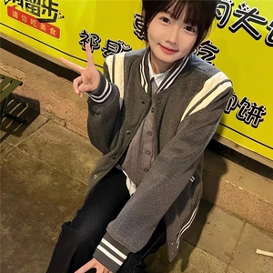 灰色短款毛呢外套男秋冬美式复古夹棉棒球服高级感加厚飞行员夹克图片