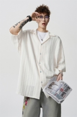夏季新款镂空翻领短袖衬衫男韩系半袖衬衣812-CY556-P48，男装T恤，星座812