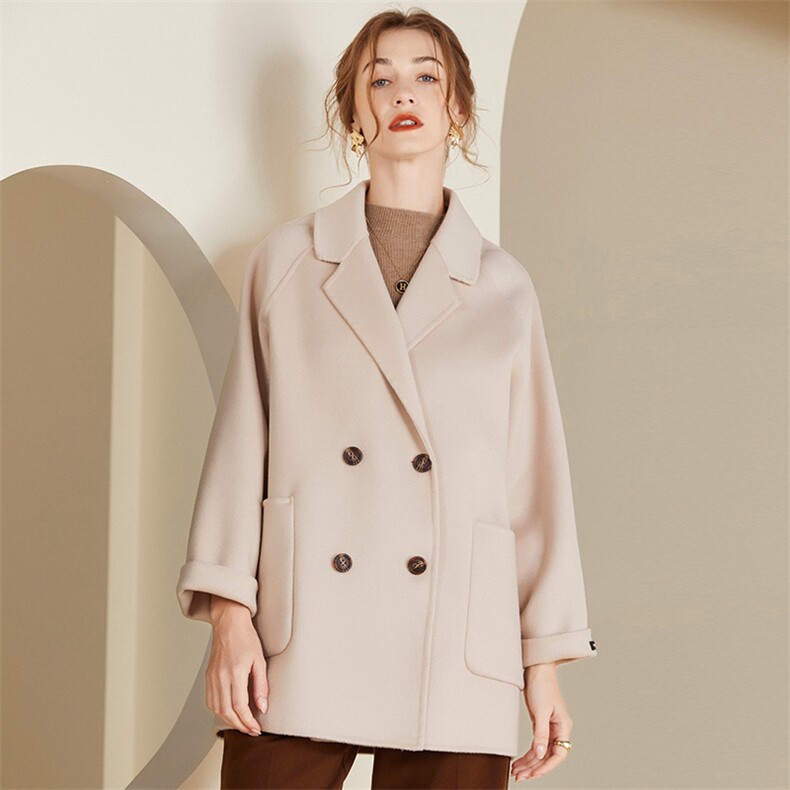 秋冬新款绵羊毛双面呢大衣女韩版时尚宽松羊毛呢外套，女装双面呢大衣，温鑫双面呢