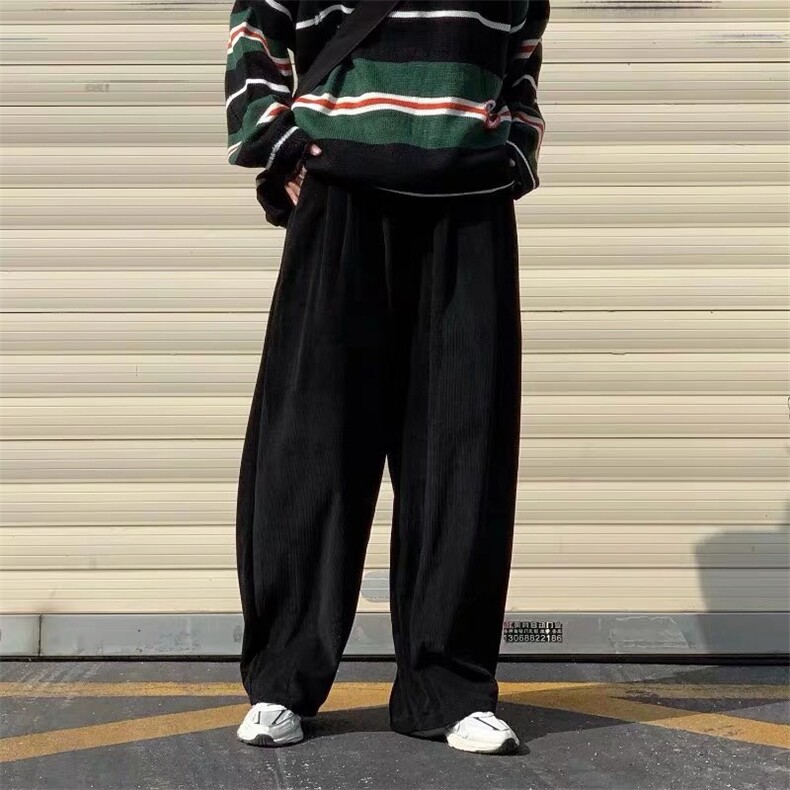 潮牌ins加厚复古灯芯绒裤子日系坠感休闲阔腿灯笼裤男女潮流长裤,男装休闲裤,星座715-4