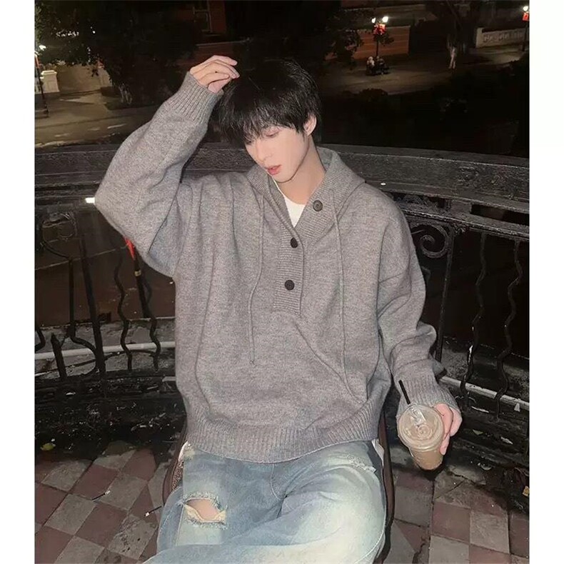 重磅秋冬装北极绒开衫毛衣美式复古休闲慵懒风针织衫加厚连帽外套图片