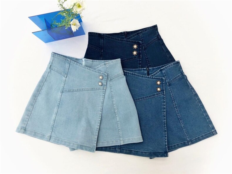 两粒扣牛仔裤裙，女装牛仔裤，BD