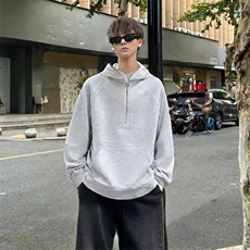 抖音得物二开美式重磅宽松结构拉链设计防风高领连帽卫衣外套W76，男装卫衣，电商A486-1