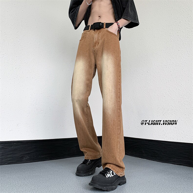 B221美式ins高街暗黑情侣款百搭微喇牛仔裤LK22087-P55控78,男装牛仔裤,电商B221