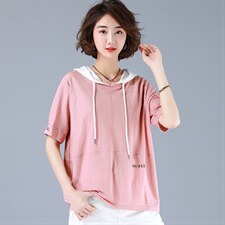 连帽宽松短袖通勤T恤2021年夏季潮流时尚百搭韩版，女装T恤，丽影随形