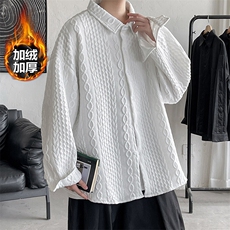 特批P50无差价立体麻花翻领衬衫男加绒加厚衬衣外套C22855J加绒，男装衬衫，电商A001