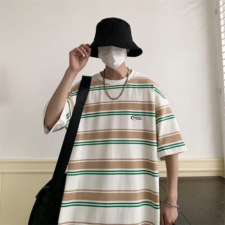 DA47-P35条纹t恤短袖男士2025夏季新款休闲韩版宽松半袖体恤衫,男装T恤,星座603-2