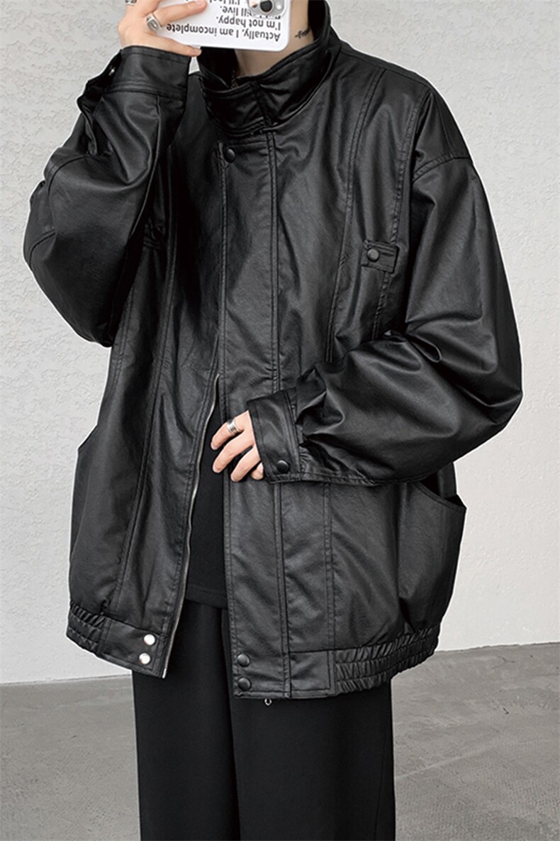 8XL-M日系立领PU皮衣外套男美式高街痞帅机车服夹克大码JK002P115,男装夹克,电商B312