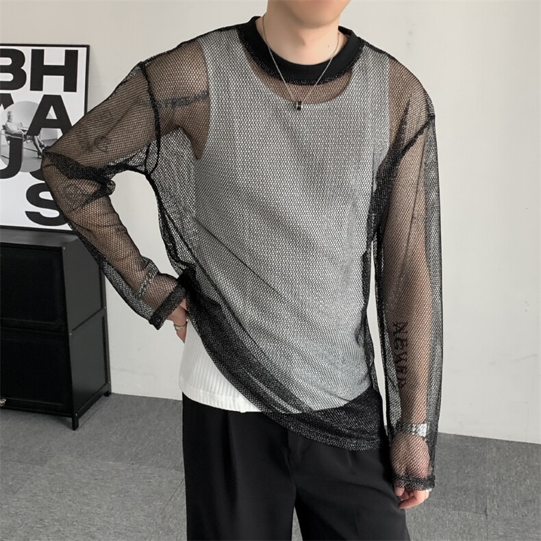 透明防晒长袖t恤男薄款发型师潮牌男装2025新款夏装擦边男模衣服,男装T恤,星座909
