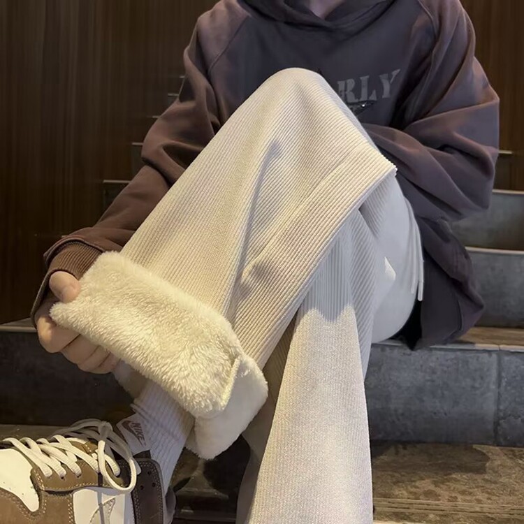 冬季港风灯芯绒加绒宽松保暖长裤新款潮流休闲裤高级感垂感裤子男,男装棉衣,星座218-8