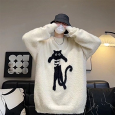 猫咪慵懒风宽松圆领毛衣男套头水洗貂毛针织衫上衣长袖秋冬M5658，男装针织衫/毛衣，星座1116A-1（原606A）